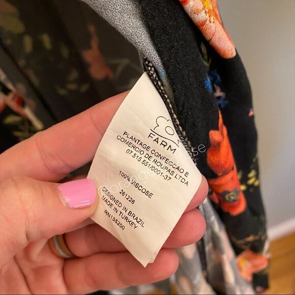 FARM Rio Brazil Black Floral Wrap Front Long Sleeve Maxi Dress Tropical XS - Picture 5 of 16